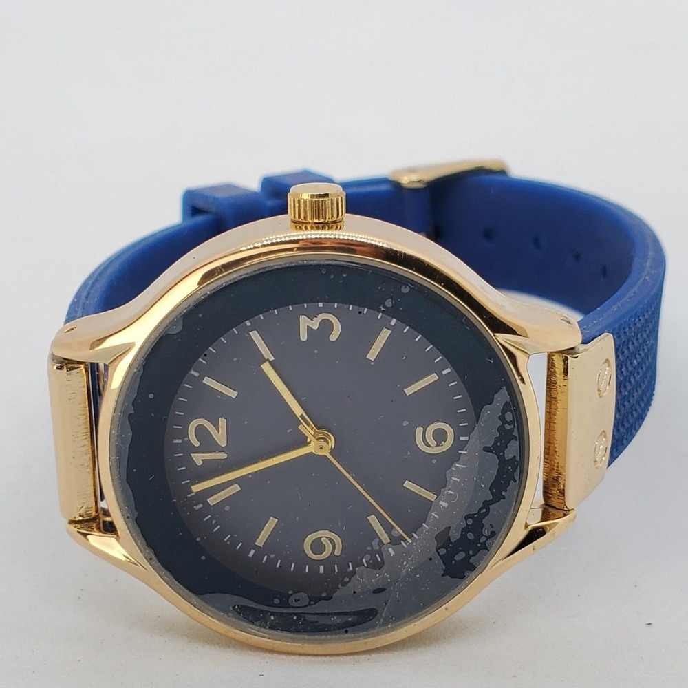 36MM Case‎ Blue Dial Blue Gold Case Blue Plastic Bands Women's Watch New Battery